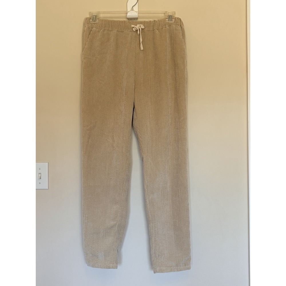 Forever 21 Beige‎ Corduroy Ribbed Elastic Waist Lounge Casual Pants Women Medium